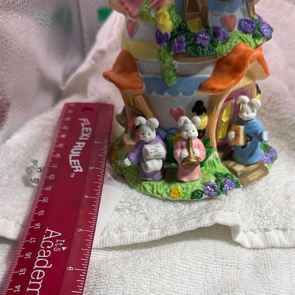 Hand-Painted Easter Bunny Cottage Figurine - Multicolor